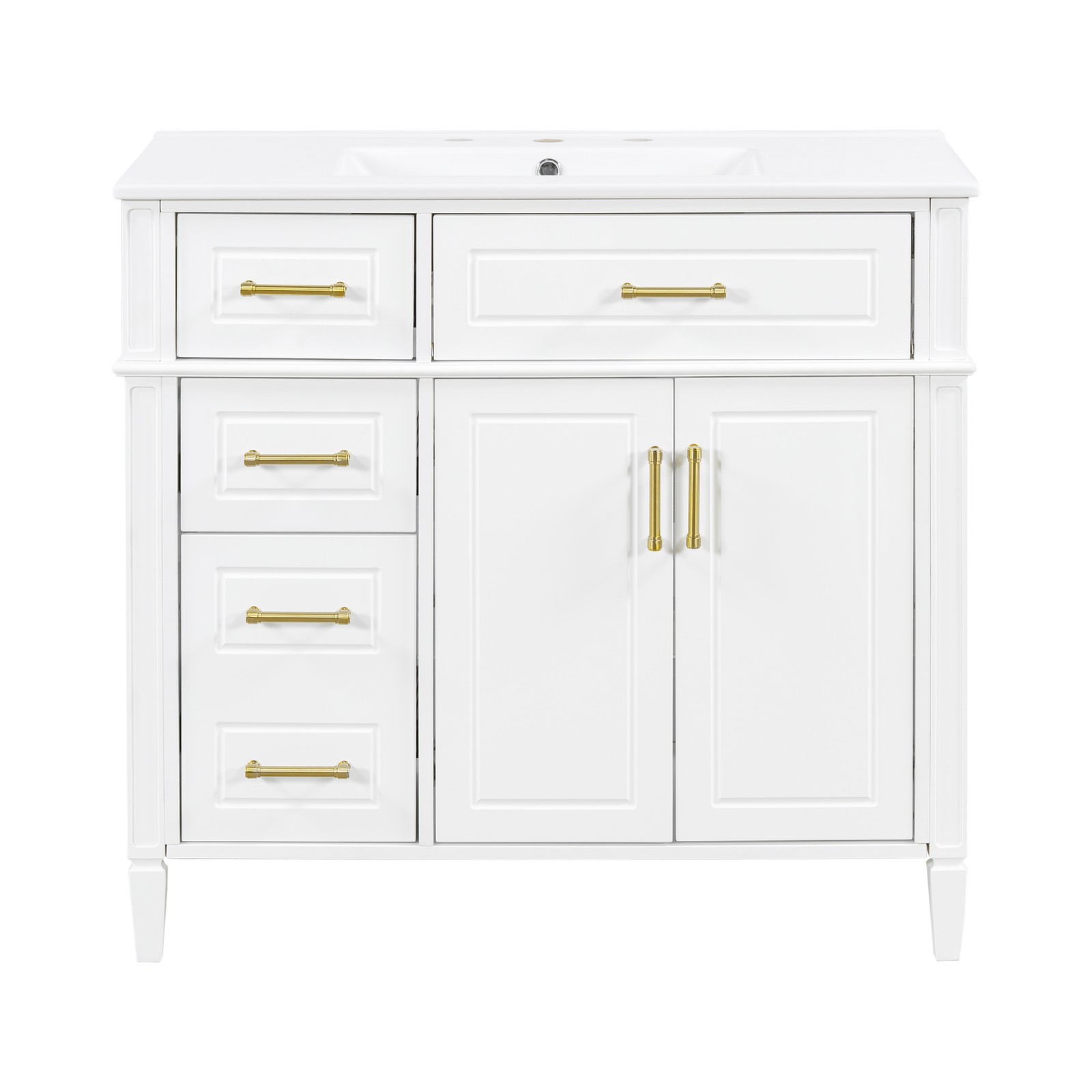 Bathroom Vanity w/Ceramic Sink,Wood Storage Cabinet w/Drawers &Adjustable Shelf