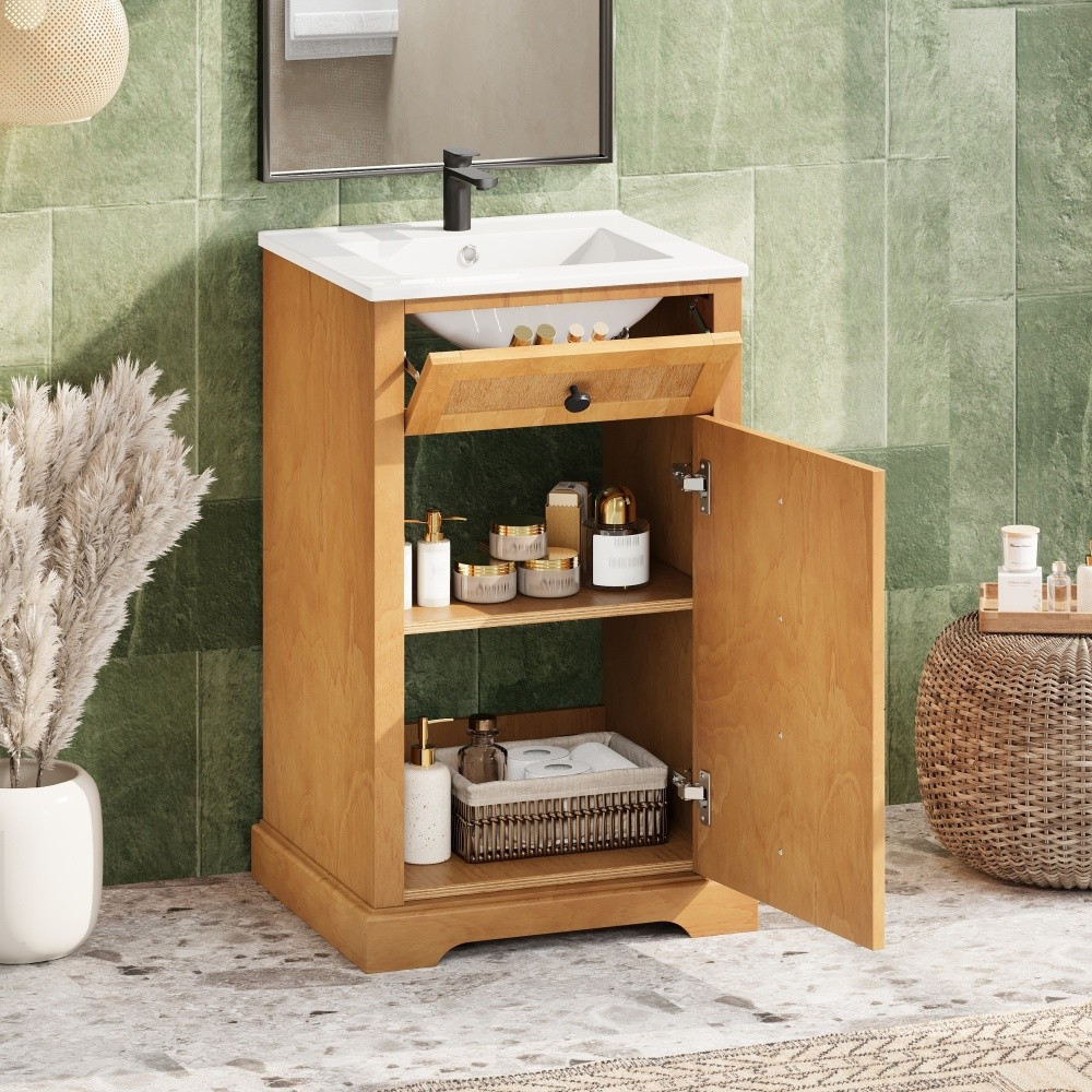 20″ Bathroom Vanity with Integrated Ceramic Sink Cabinet with Soft-Closing Door