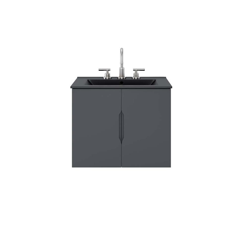 Pemberly Row 23″ Modern Wood/Ceramic Bathroom Vanity in Gray/Black