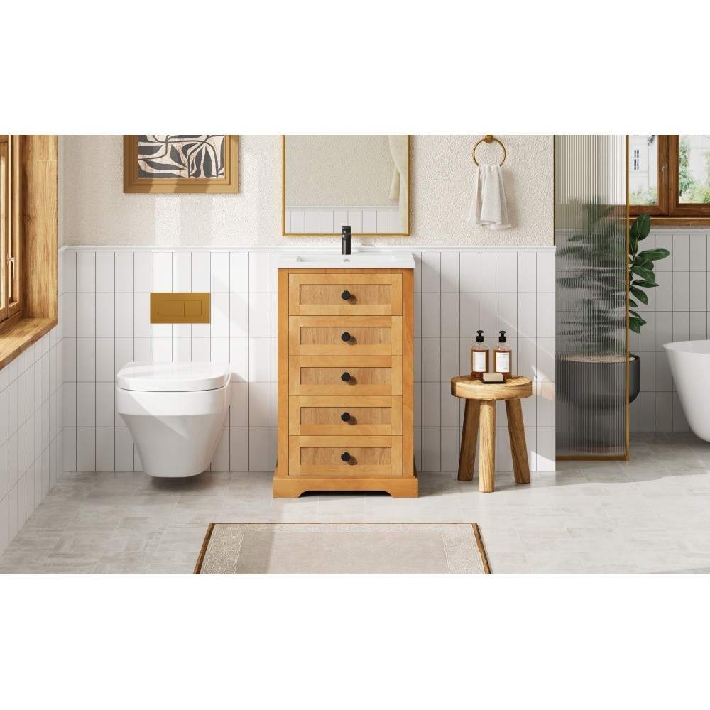 20″ Bathroom Vanity with Integrated Ceramic Sink Cabinet with Soft-Closing Door
