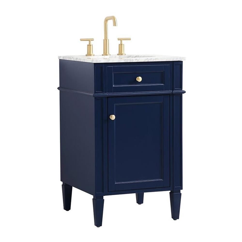 Elegant Decor Park Avenue 21″ Metal MDF Marble Single Bathroom Vanity in Blue