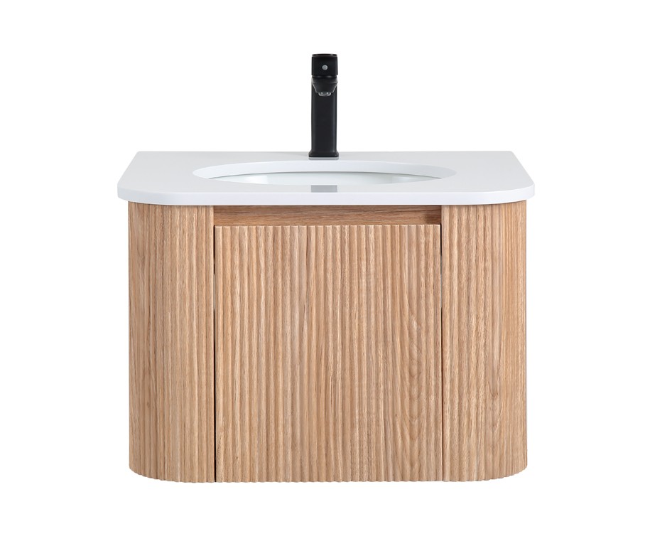 24″ Wall Mounted Bathroom Vanity with Sink Curved Design Wood Finish