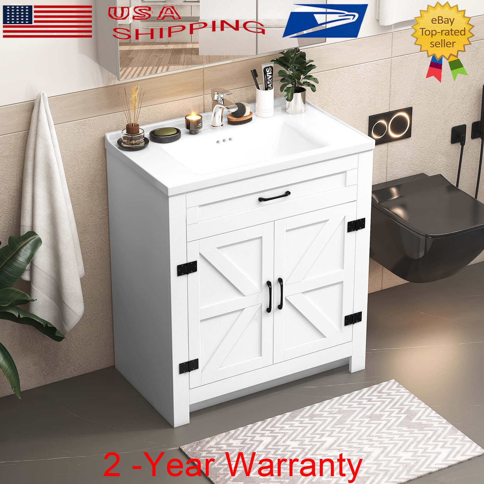 31″ Modern Design Bathroom Vanity Cabinet with Undermount Ceramic Sink w/Drawers