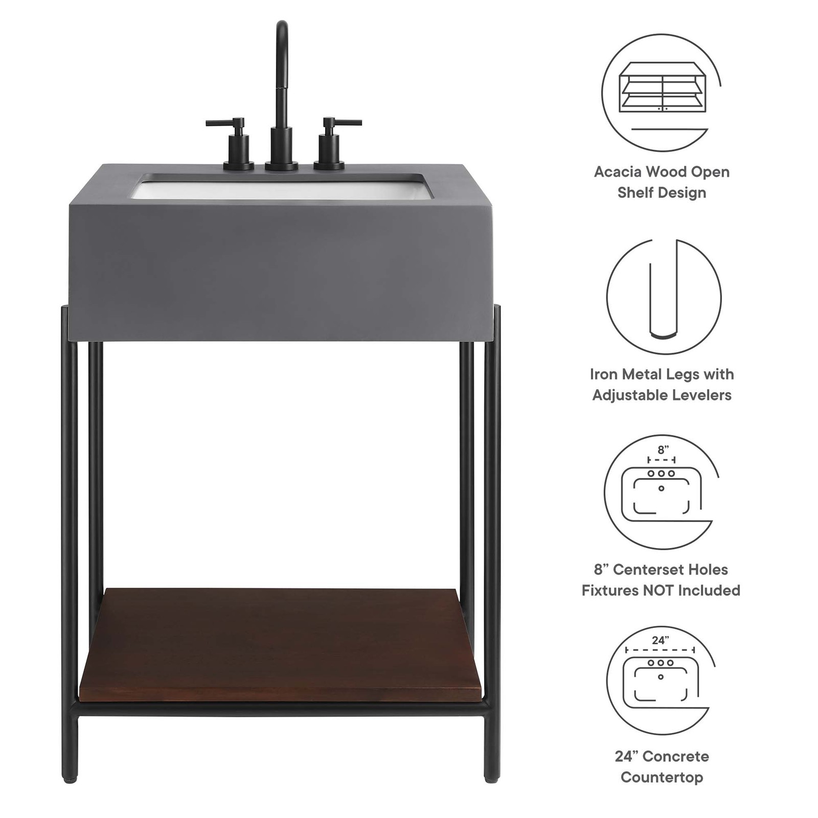 Etch 24″ Bathroom Vanity with Sink in Black White