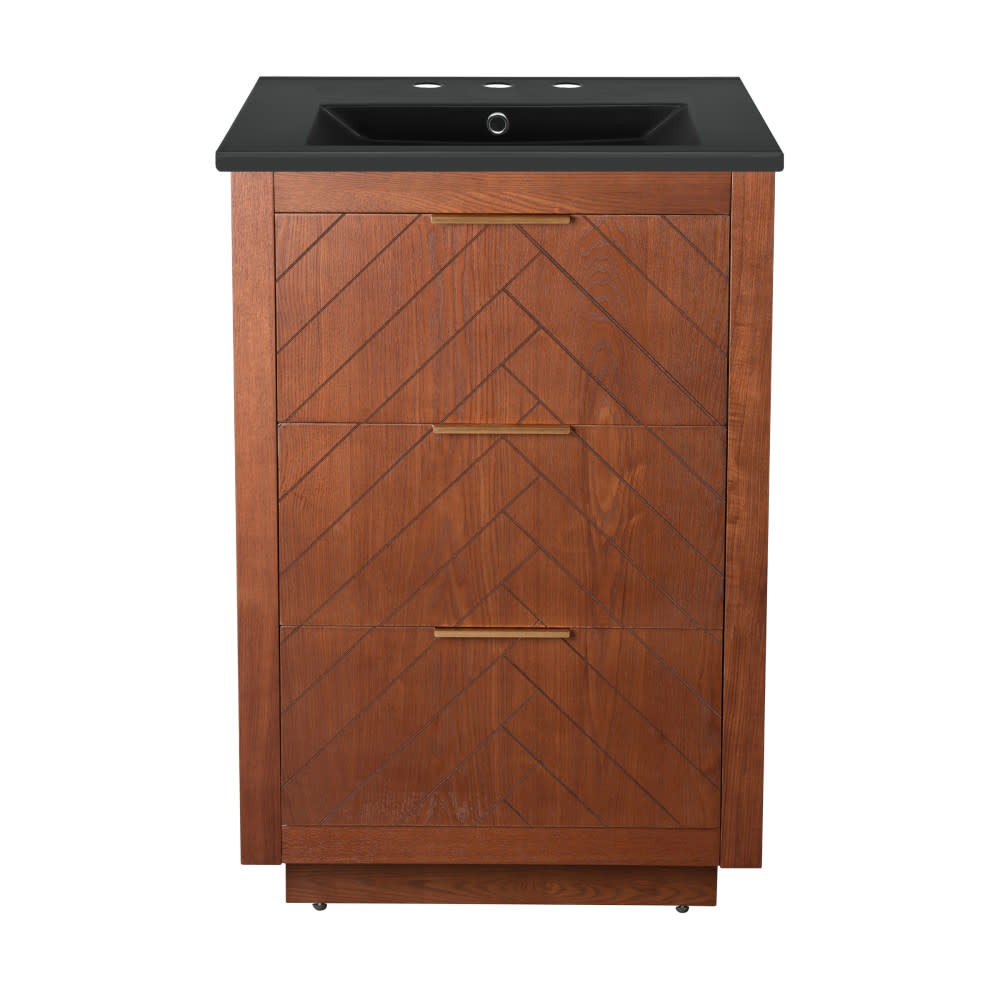 Swiss Madison SM-BV372-3 Daxton 24″ Freestanding Bathroom Vanity – Brown Oak /