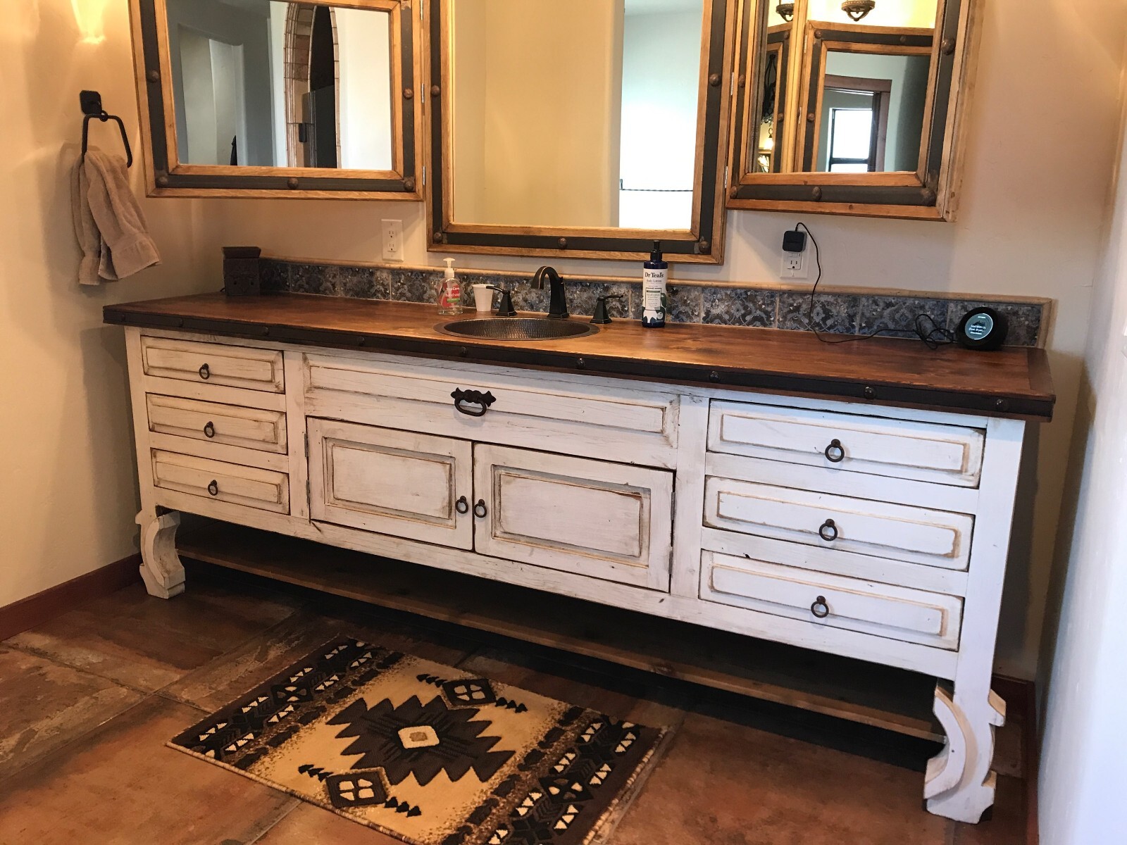 Saint Anthony Rustic Bathroom Vanity Furniture With Copper Sink