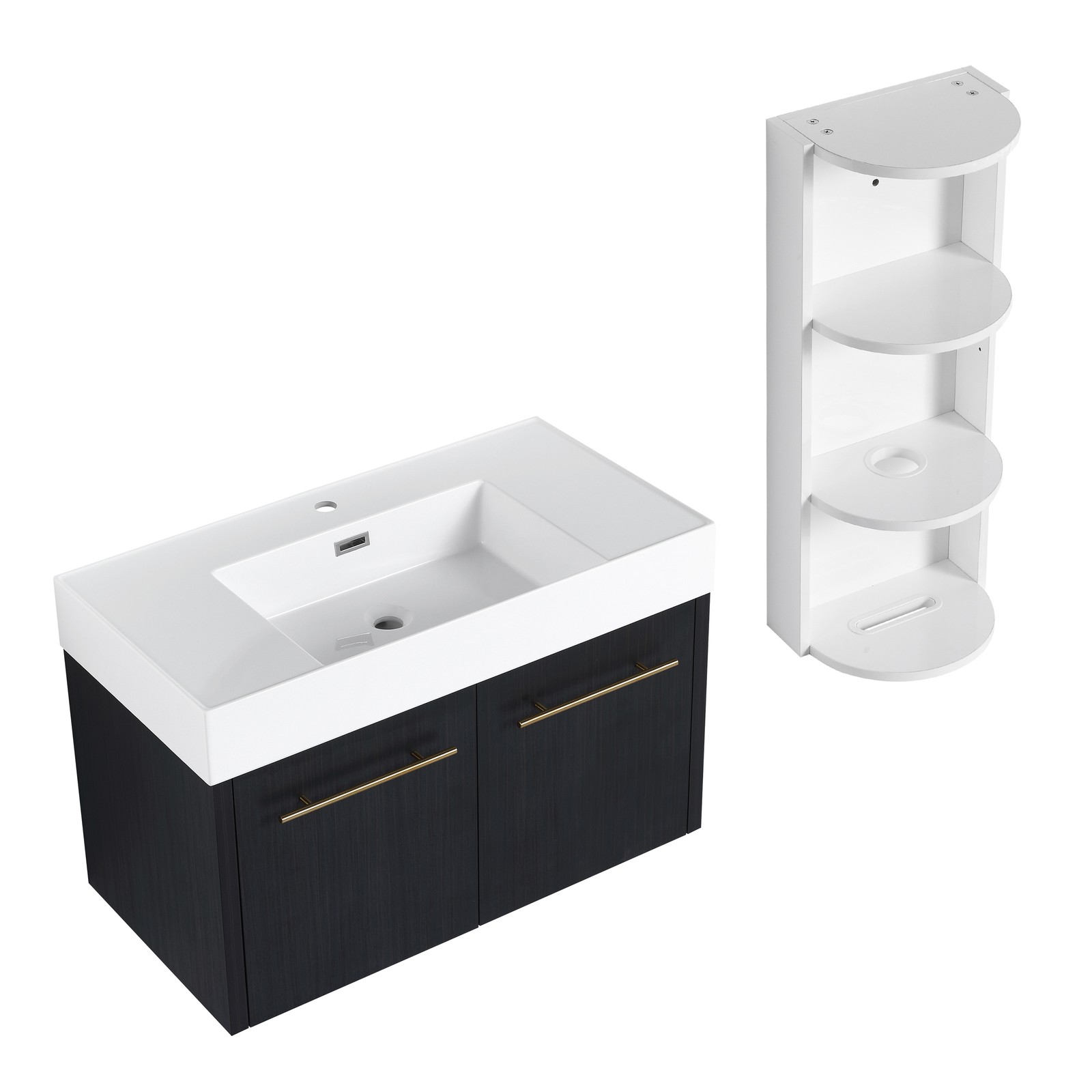 36 Inch Plywood Wall-Mounted Bathroom Vanity with Resin Sink + Side Storage Rack