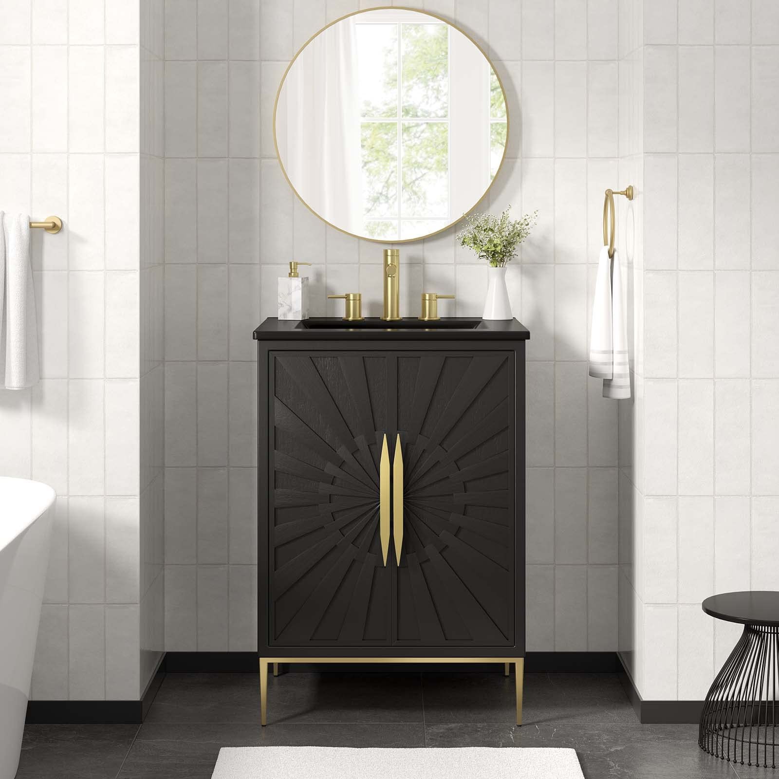 Modway Awaken 24″ Solid Wood and MDF Bathroom Vanity in Black