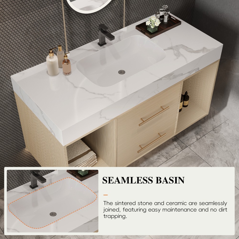 39.4 ” Floating Bathroom Vanity with Ceramic sink, Modern Wall Mounted Vanity