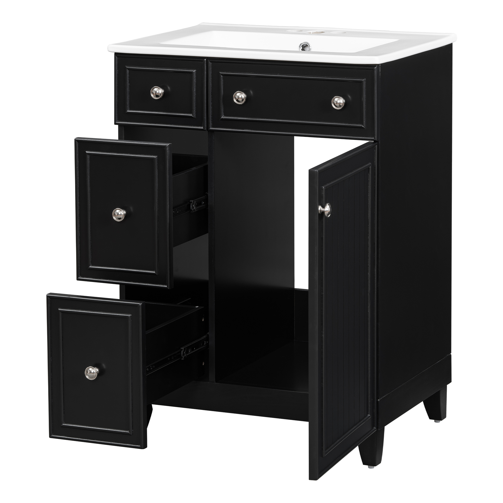 24″ Bathroom Vanity w/Ceramic Sink, 2 Drawers, Freestanding Small Vanity Cabinet