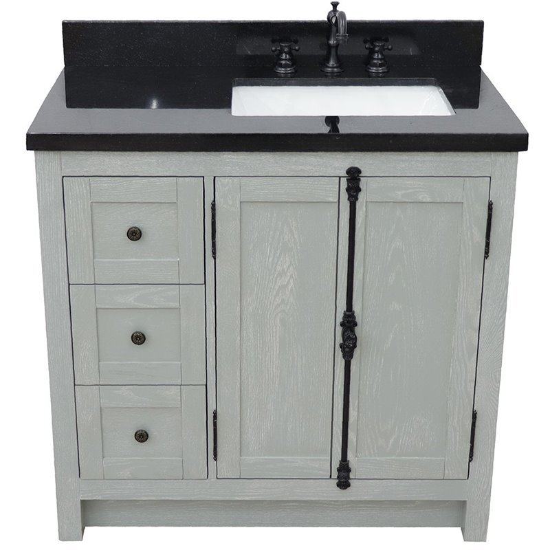 Plantation Solid Wood Vanity with Right Rectangle Sink in Ash/Black