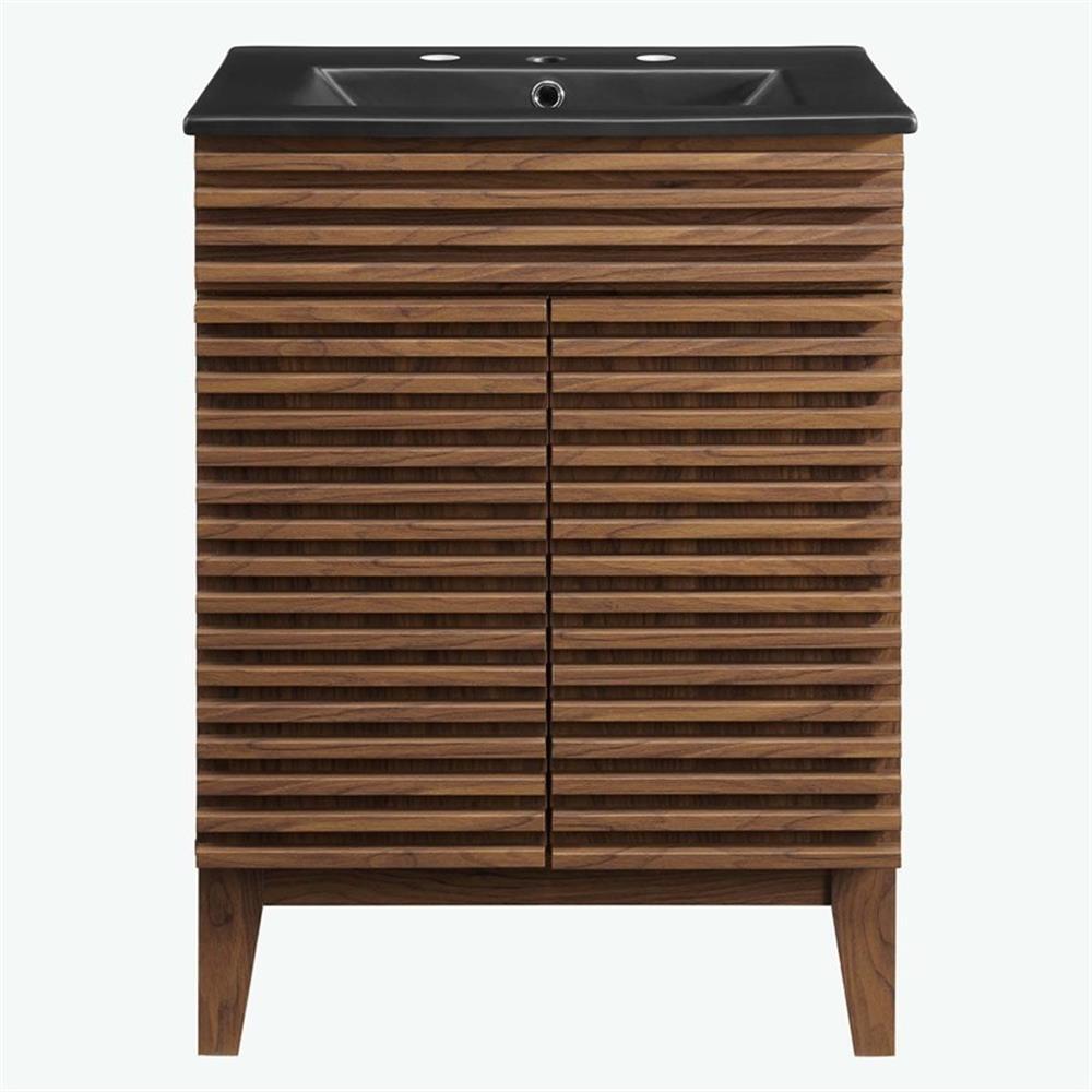 Modway Render 24″ Modern Wood Bathroom Vanity in Walnut/Black