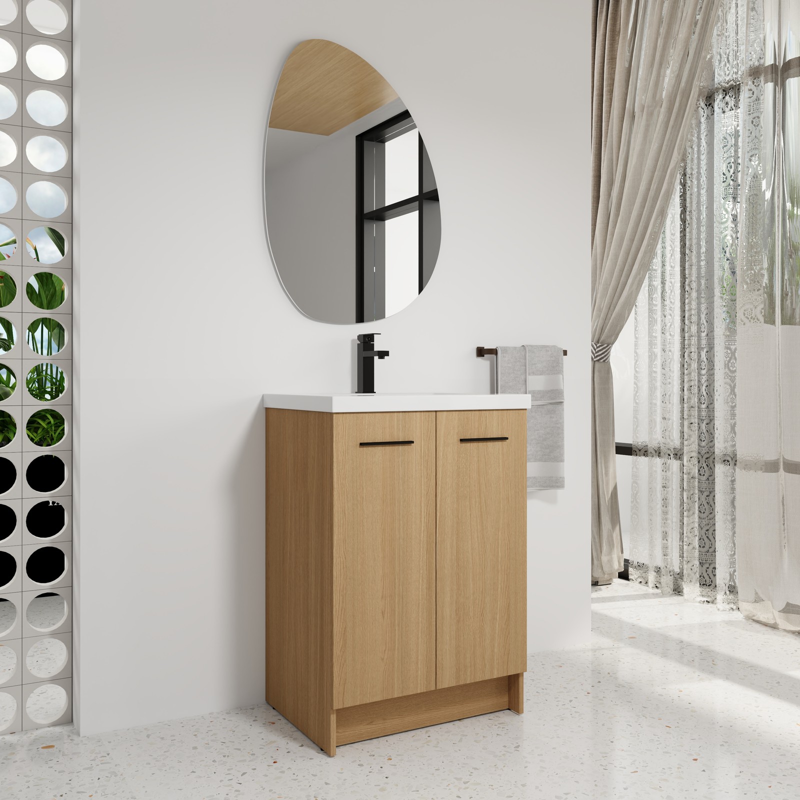 24″ Freestanding Bathroom Vanity with Resin Sink, Light Oak