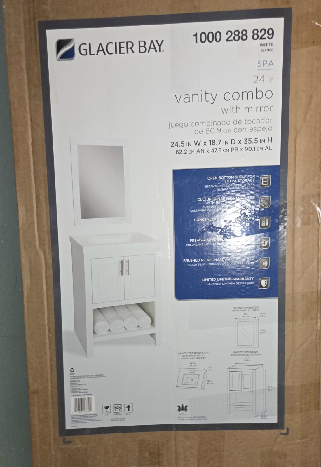 Glacier Bay SPA 24” Vanity Combo White With Mirror Bathroom Cabinets PICKUP ONLY