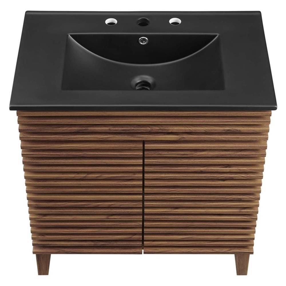 Modway Render 30″ Modern Wood/Ceramic Bathroom Vanity in Walnut/Black
