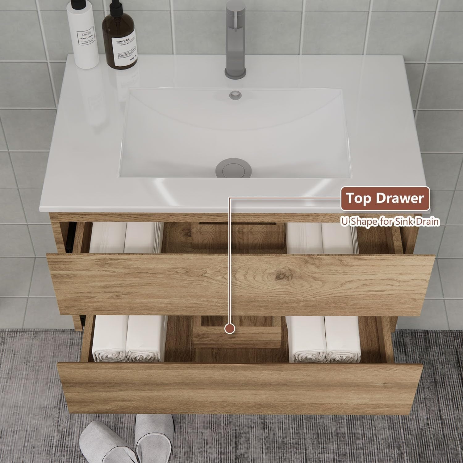 Floating Bathroom Vanity with Sink and 2 Soft-Close Drawers – Moisture-Resistant