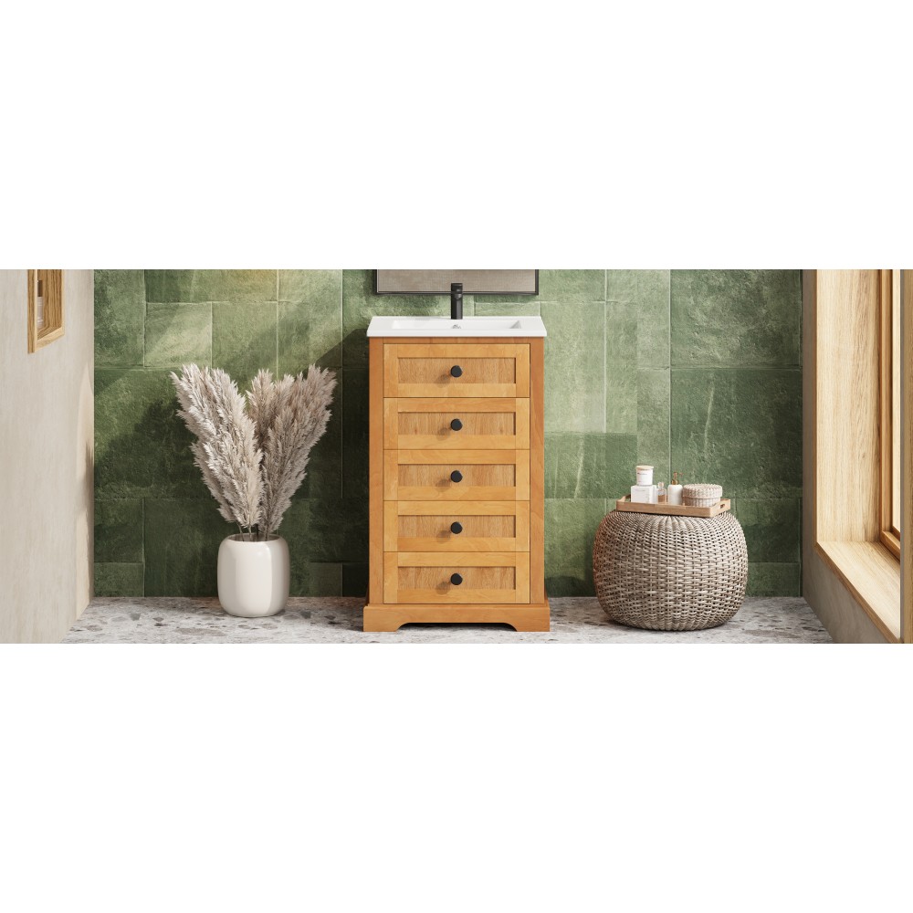 20″ Bathroom Vanity with Integrated Ceramic Sink Cabinet with Soft-Closing Door
