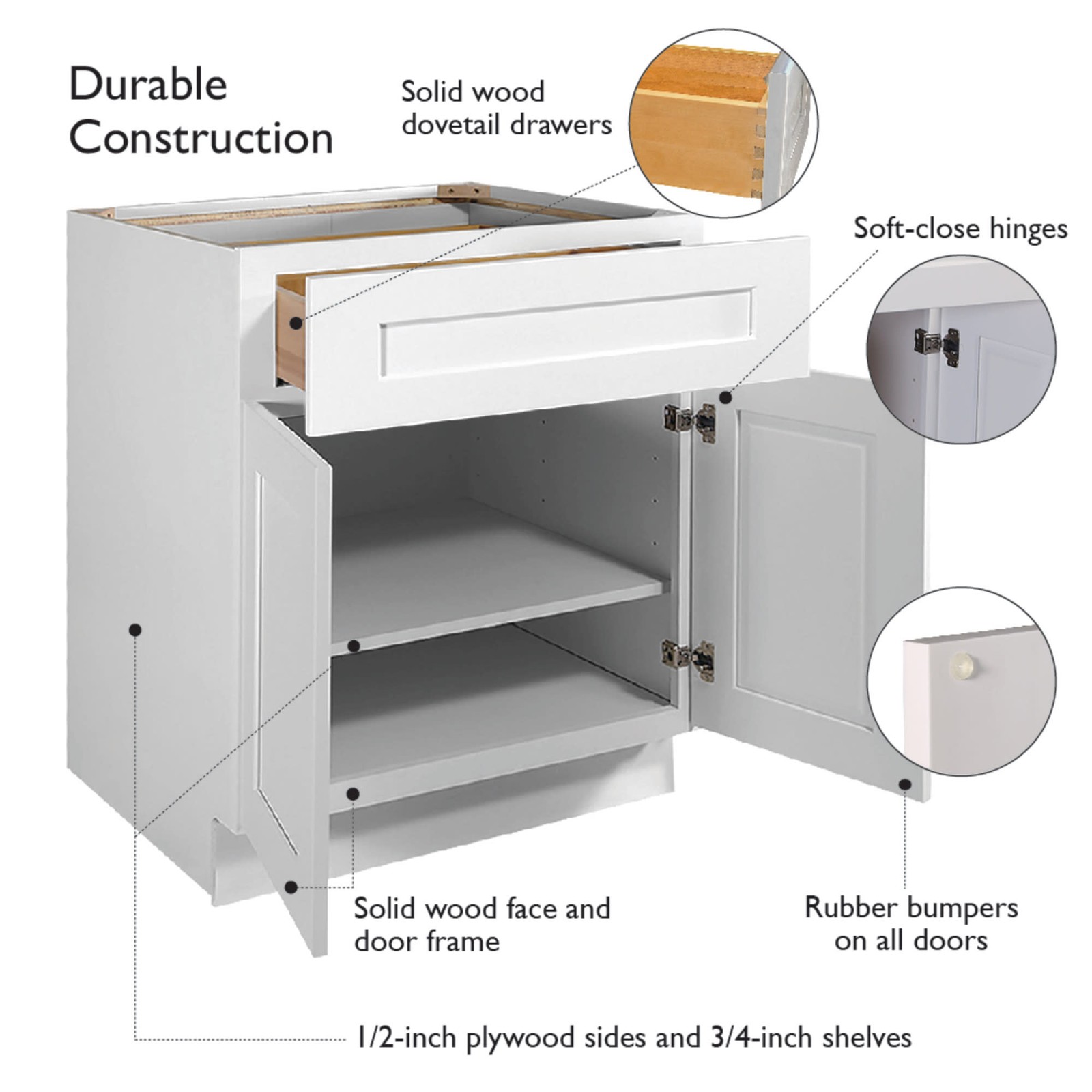 Design House 561415 Brookings 42″W x 34-1/2″H Double Door Base – White