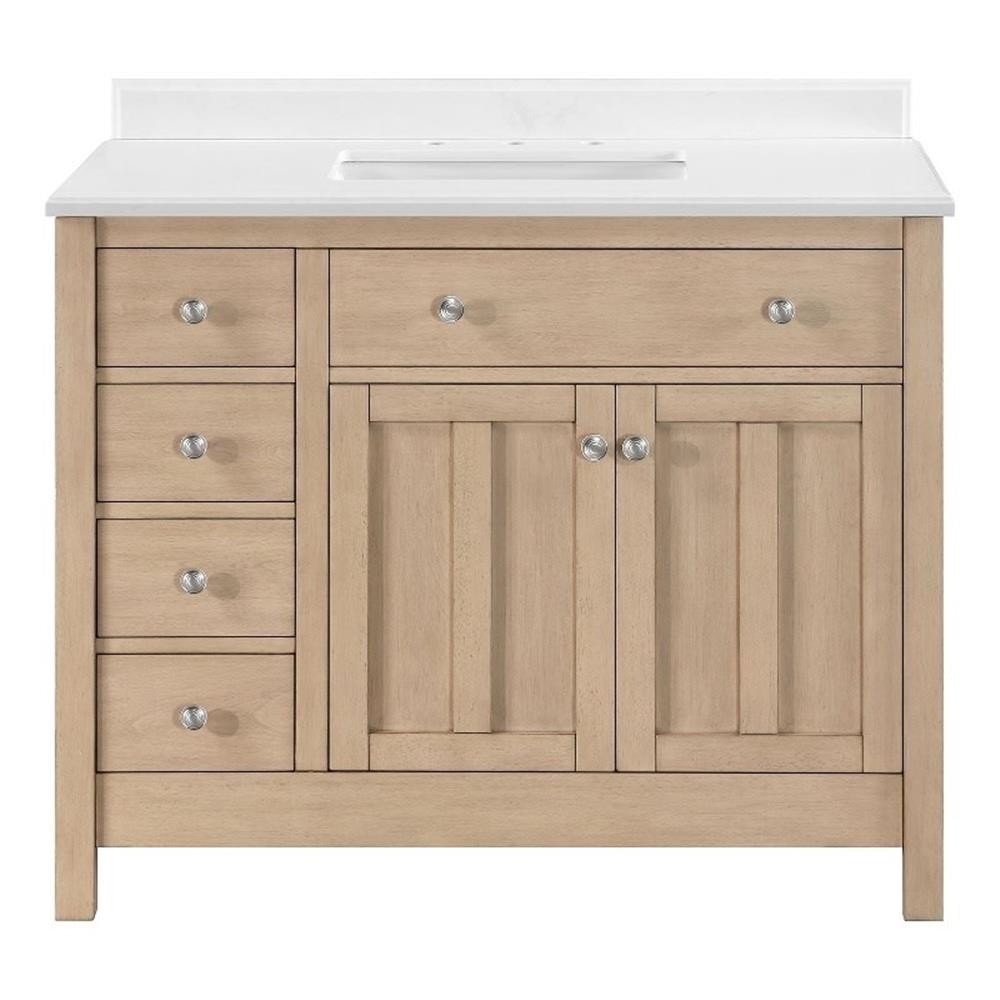 Newcastle 42″ Bathroom Vanity in Sahara Birch with White Countertop