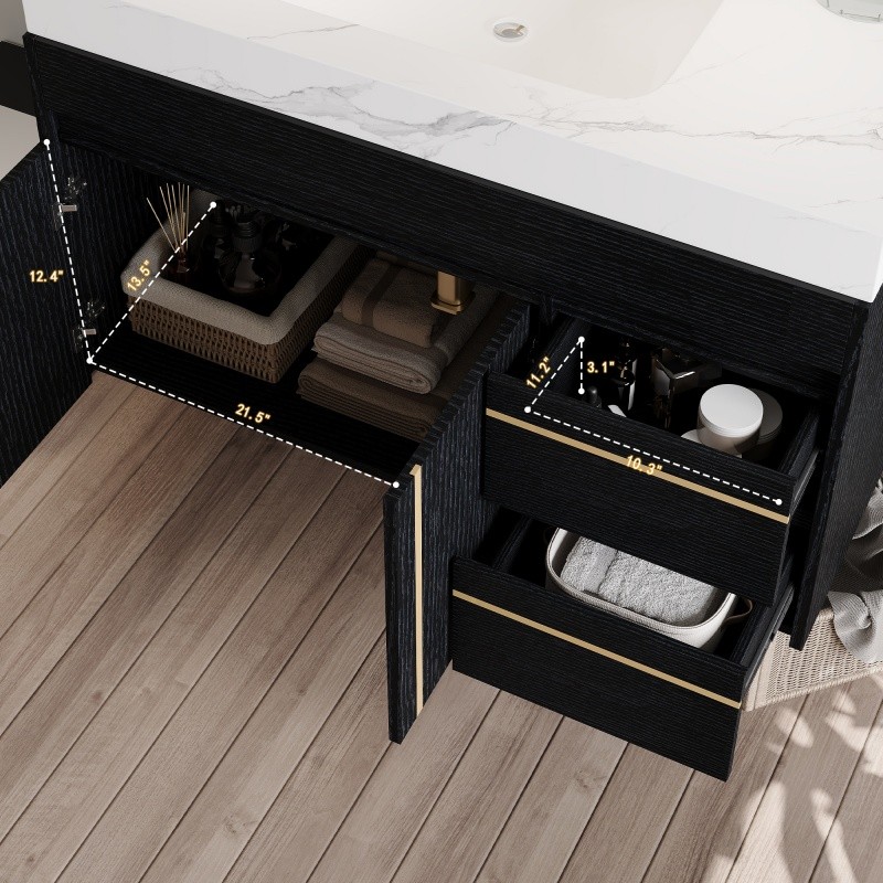 36″ Modern Floating Bathroom Vanity w/Integrated Ceramic Sink & Faux Marble Top