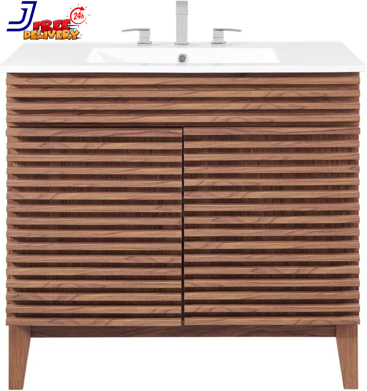 36″ Walnut and White Bathroom Vanity Stylish and Functional Design NEW