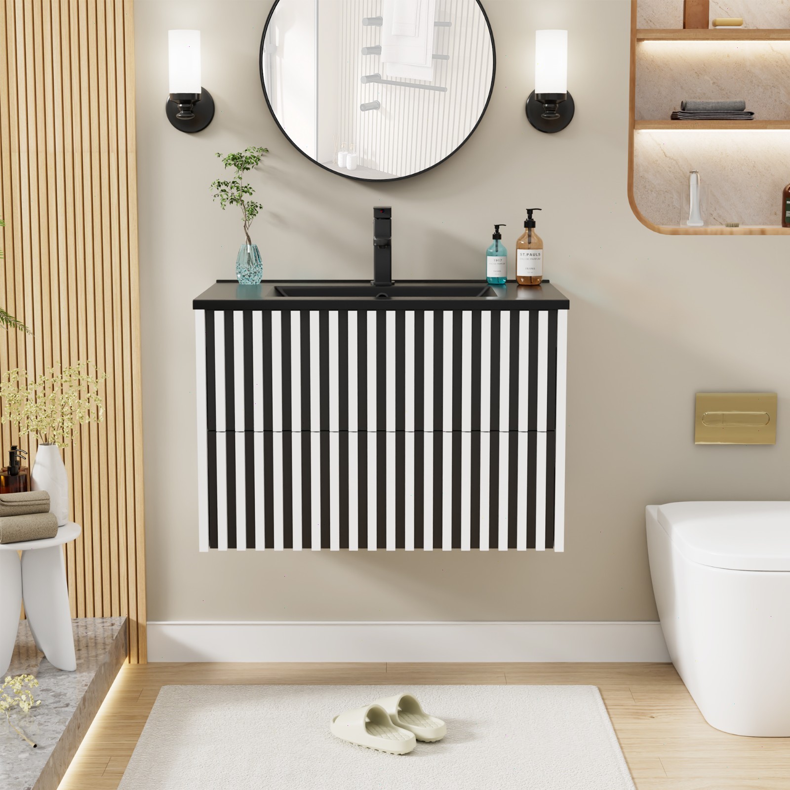 24″/ 30″/ 36″ Wall Mounted Bathroom Vanity Set With Sink Top, Faucet And Drain