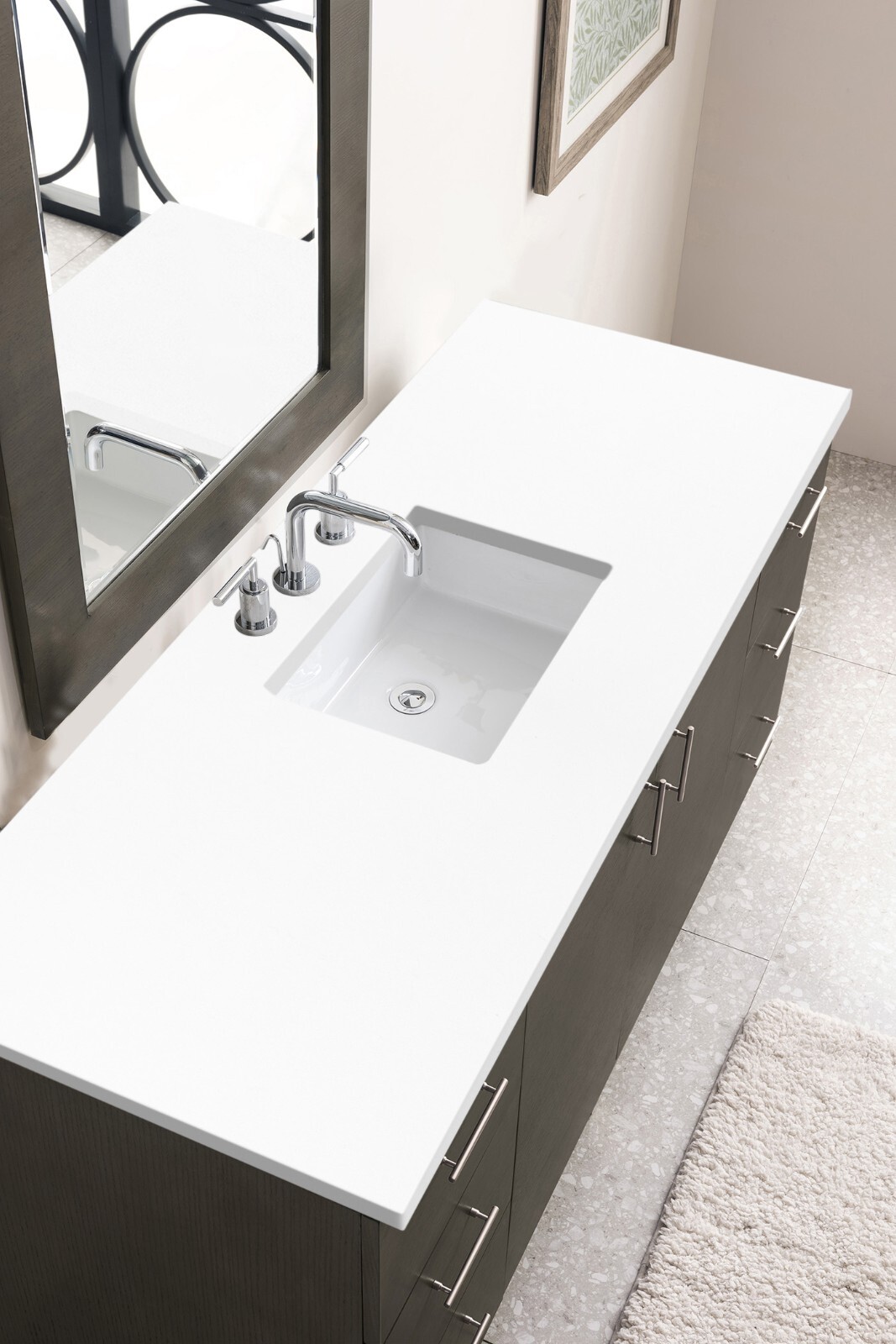 60″ James Martin Metropolitan Silver Oak Single Bathroom Vanity White Quartz Top