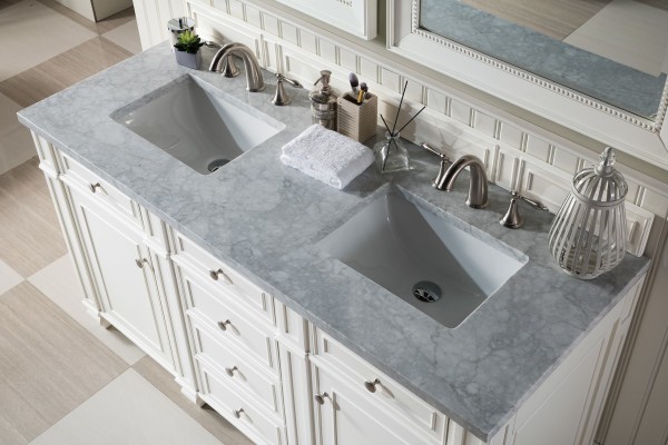 60″ James Martin Bristol 157-V60D-BW-3CAR Double Vanity Cabinet Carrara Top