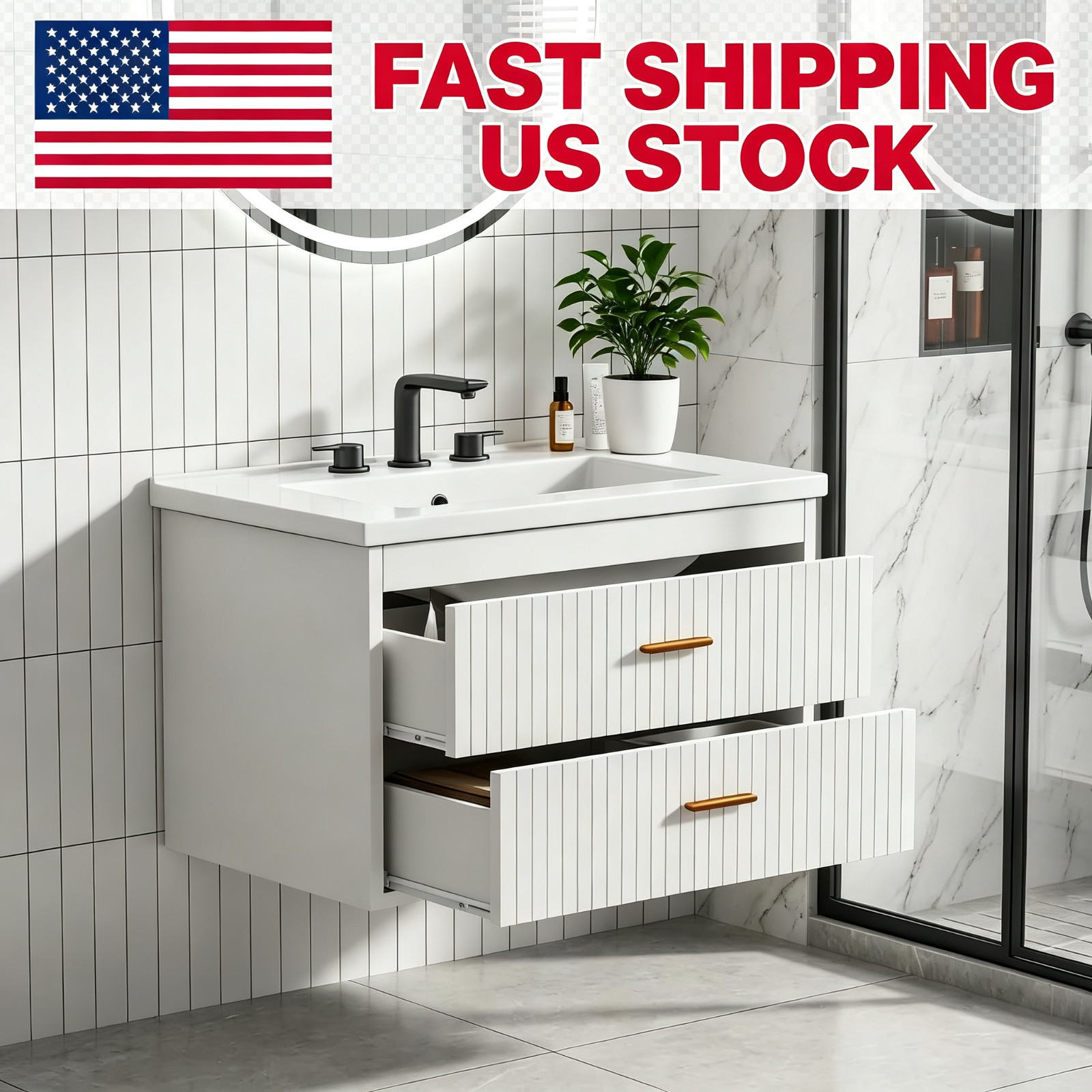 24 Inch Floating Bathroom Vanity with Sink Wall Mounted Storage Cabinet