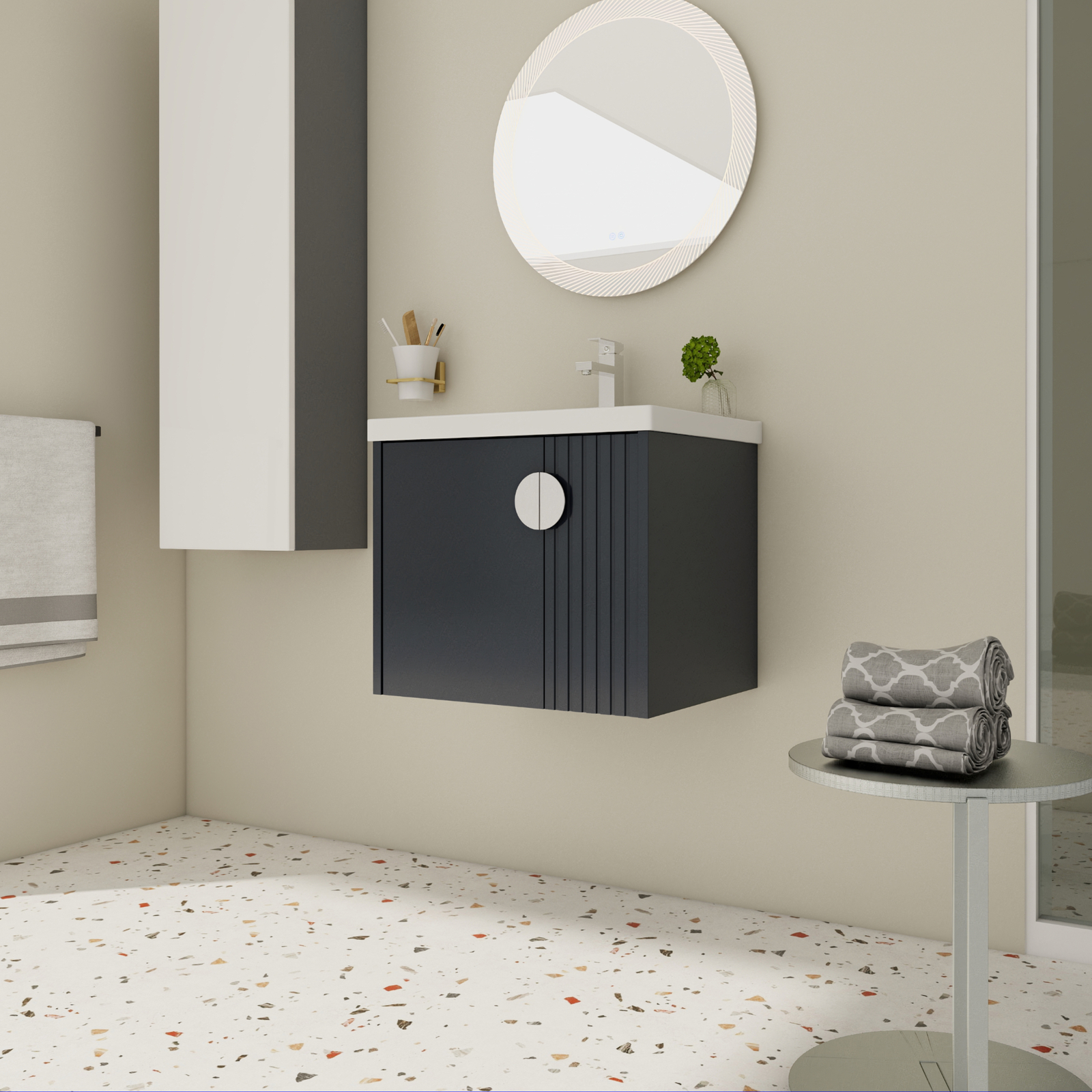 24”Wood Wall Mounted Floating Bathroom Vanity with Sink For Small Bathroom Black