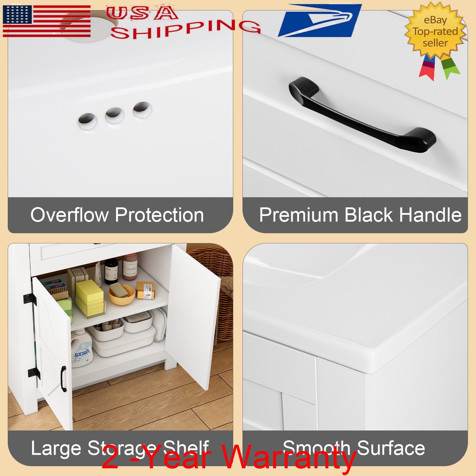 Farmhouse Bathroom Vanity with Ceramic Sink, 35.4 Inch Bathroom Vanity Cabinet