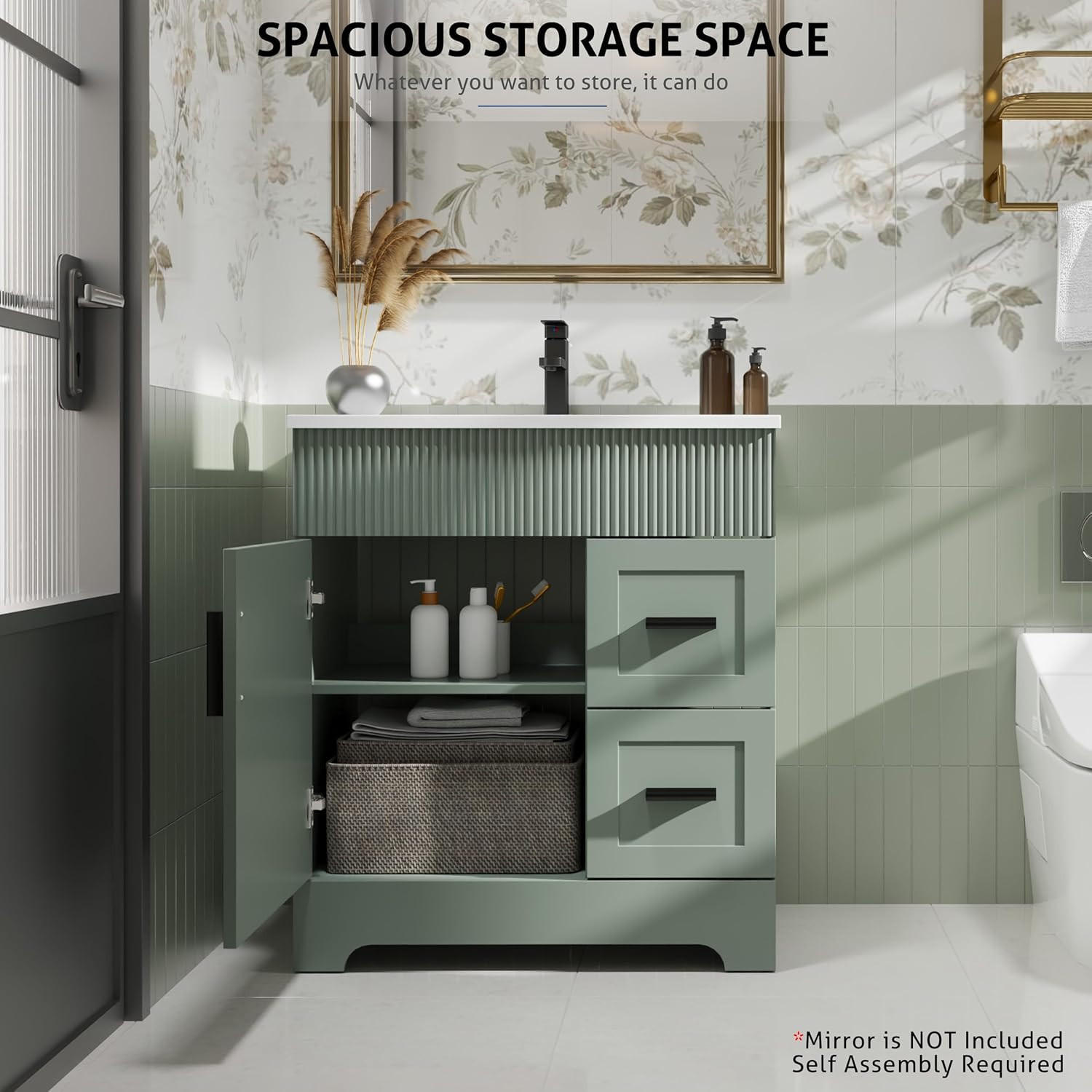 30″ Bathroom Vanities Sink Combo with Painted Surface, Modern Drawered Cabinet W