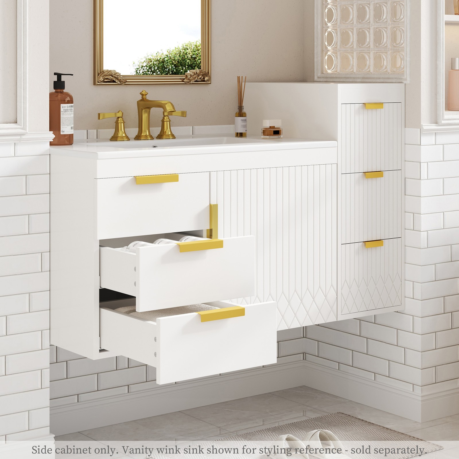 Wall Mounted Floating Cabinet 12″ with Drawers for Bathroom Living Room