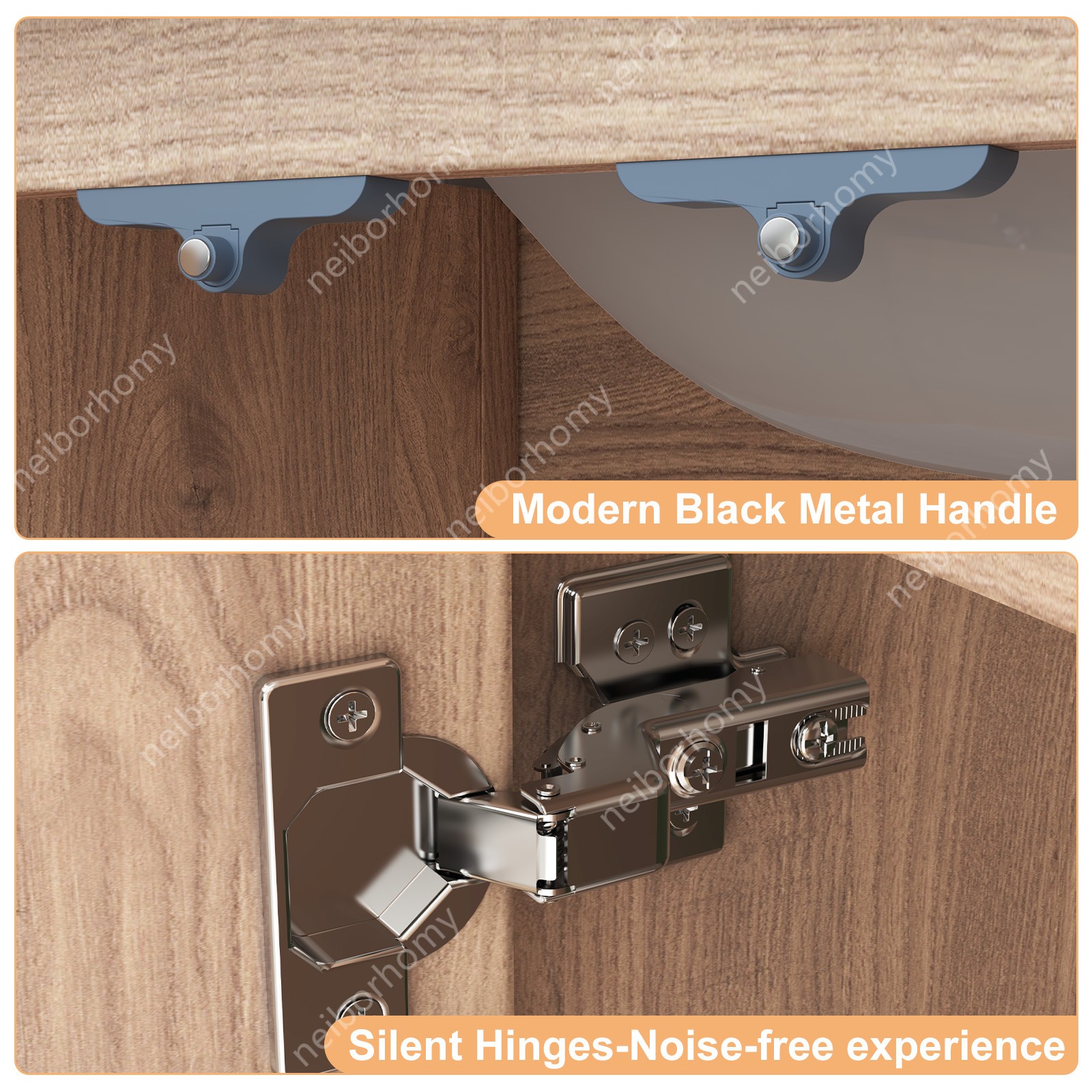 47.3 inch Double Sink Bathroom Vanity Wood Grain Modern 2 Basin Storage Cabinet