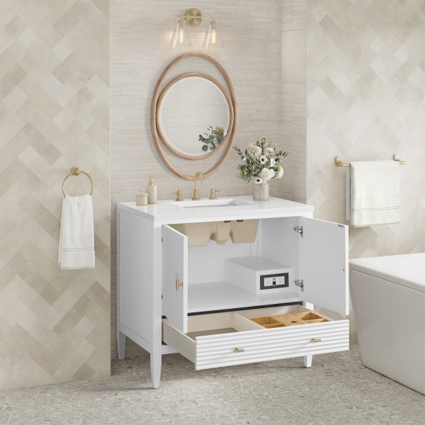36″ James Martin Myrrin 485-V36-BW-3WZ Vanity Cabinet White Zeus Silestone Top