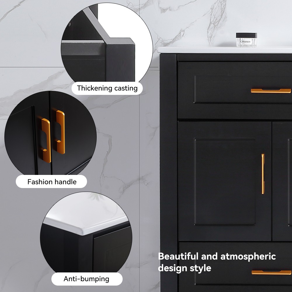 48 Inch Black Bathroom Vanity with Resin Sink Combo, Storage Cabinet