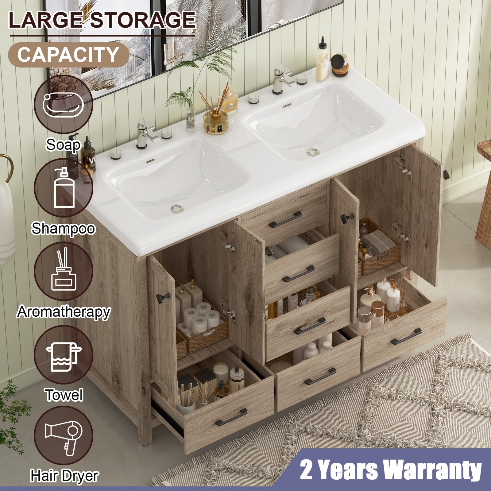 47″ Bathroom Vanity with Ceramic Sink Freestanding Storage Cabinet & 6 Drawers