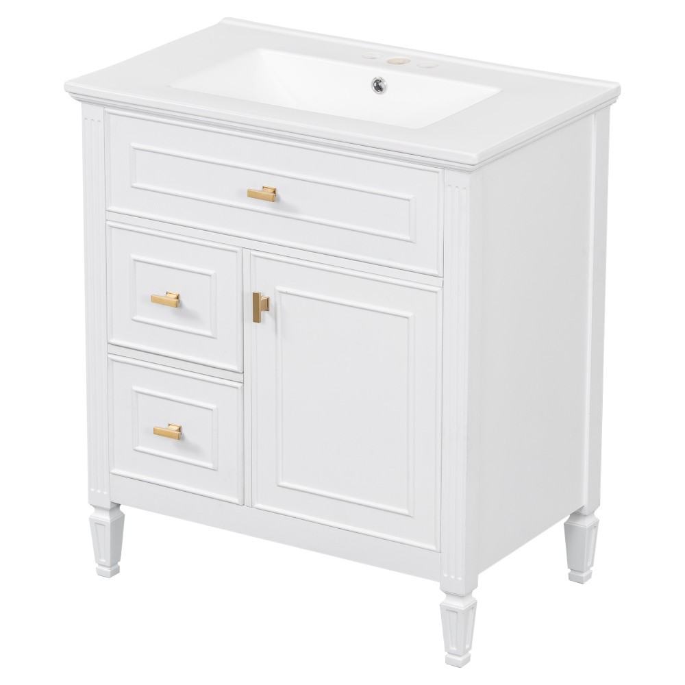 30 Inch Blue Gray Bathroom Vanity Solid Wood Frame MDF Pine Cabinet