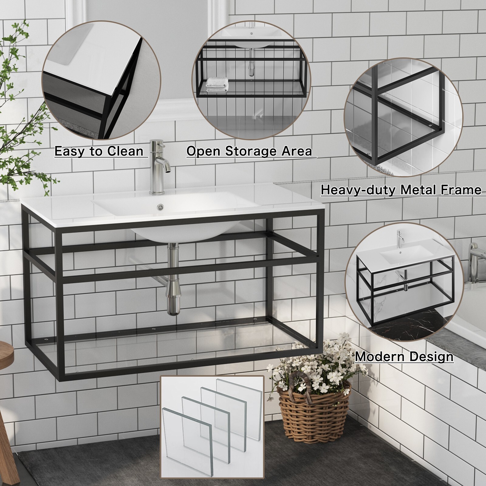36” Bathroom Vanity Set Wall mounted Cabinet Floating Vanity Minimalist Style
