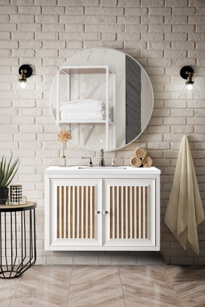 36″ James Martin Athens E645-V36-GW-3WZ Vanity Cabinet White Zeus Silestone Top