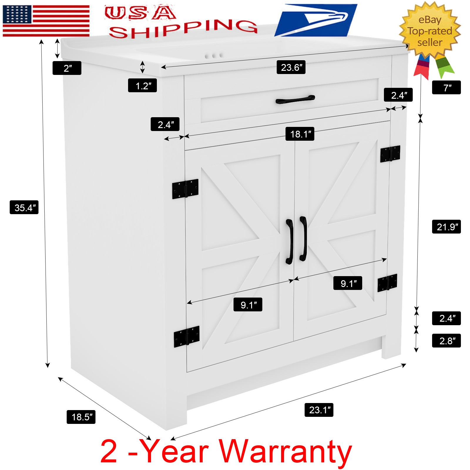 Farmhouse Bathroom Vanity with Ceramic Sink, 35.4 Inch Bathroom Vanity Cabinet