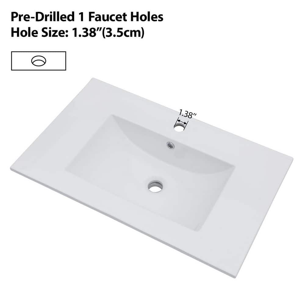 LORDEAR 30″ W x 18.5″ D White Ceramic Bathroom Vanity Top Sink Single Hole