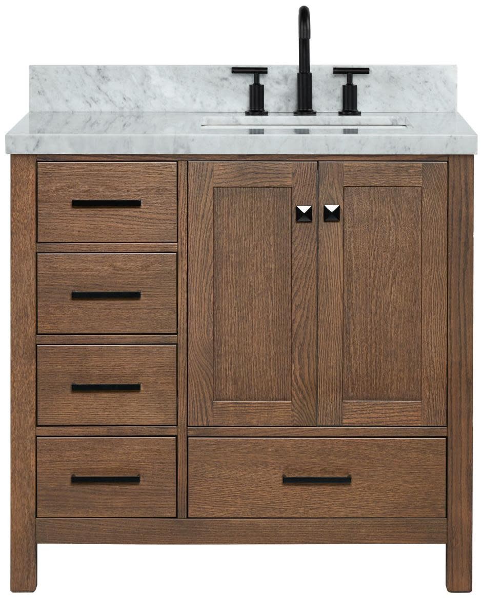 Ariel A037SRCWRVO Cambridge 37″ – Brown Oak / Carrara White Marble / Satin Brass