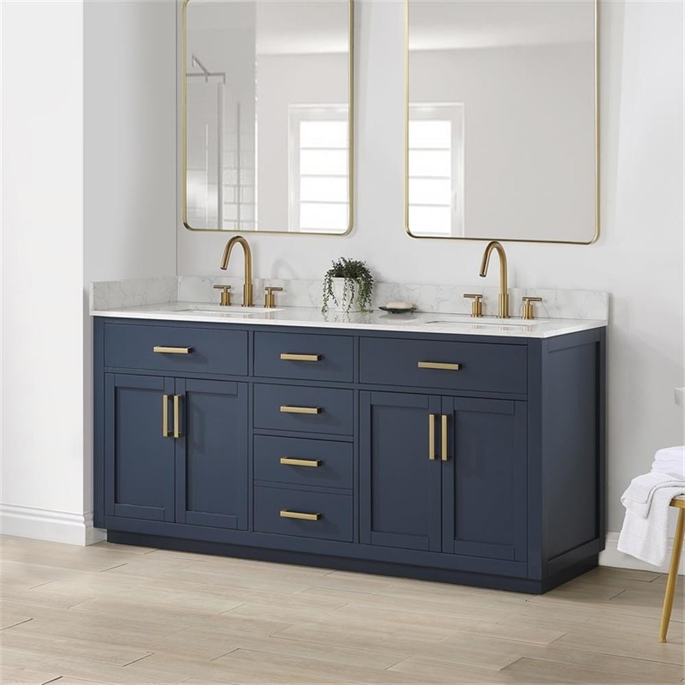 Gavino 72″ Wood Vanity in Royal Blue with Composite Stone Top no Mirror