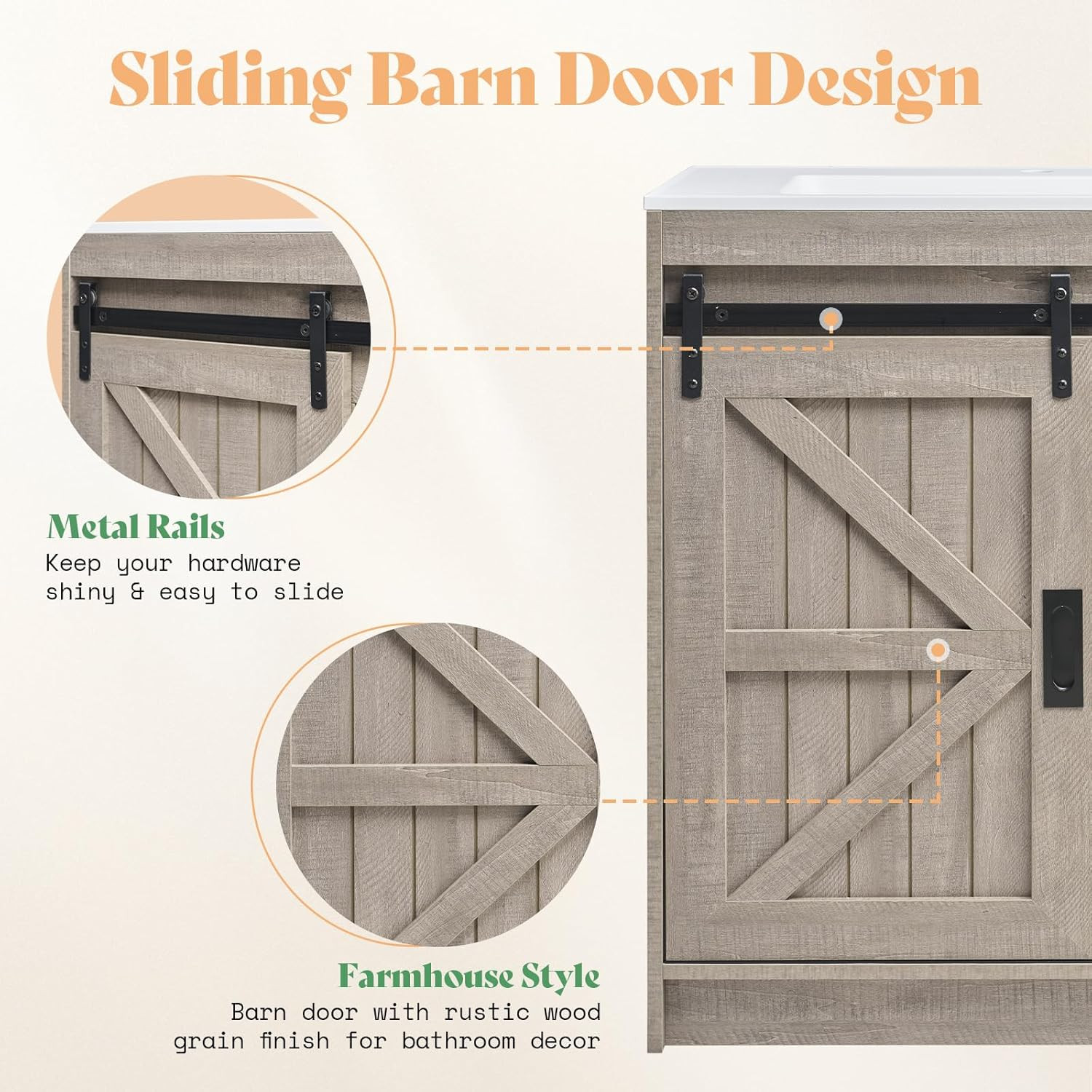 AMERLIFE Farmhouse Bathroom Vanity with Sink Combo, 31In Sliding Barn Door Bathr