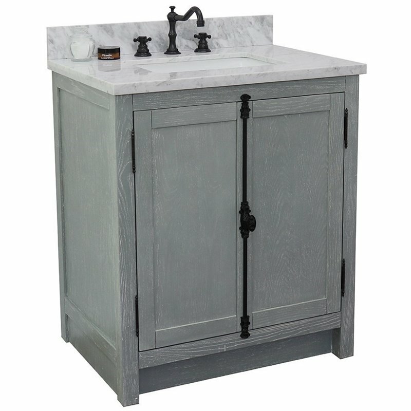 Plantation Rectangle Sink Solid Wood Vanity in Gray Ash/White Carrara