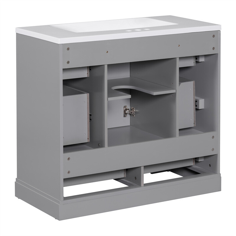 36 Inch Modern Bathroom Vanity with Sink Combo,Six Drawers,Adjustable Shelf,Grey