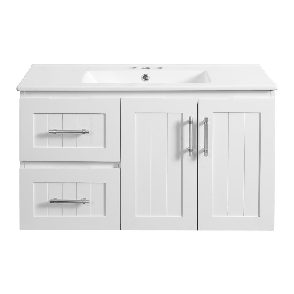 36″ Wall Mounted Bathroom Vanity w/Sink,Floating Vanity Cabinet,2 Drawers, Doors