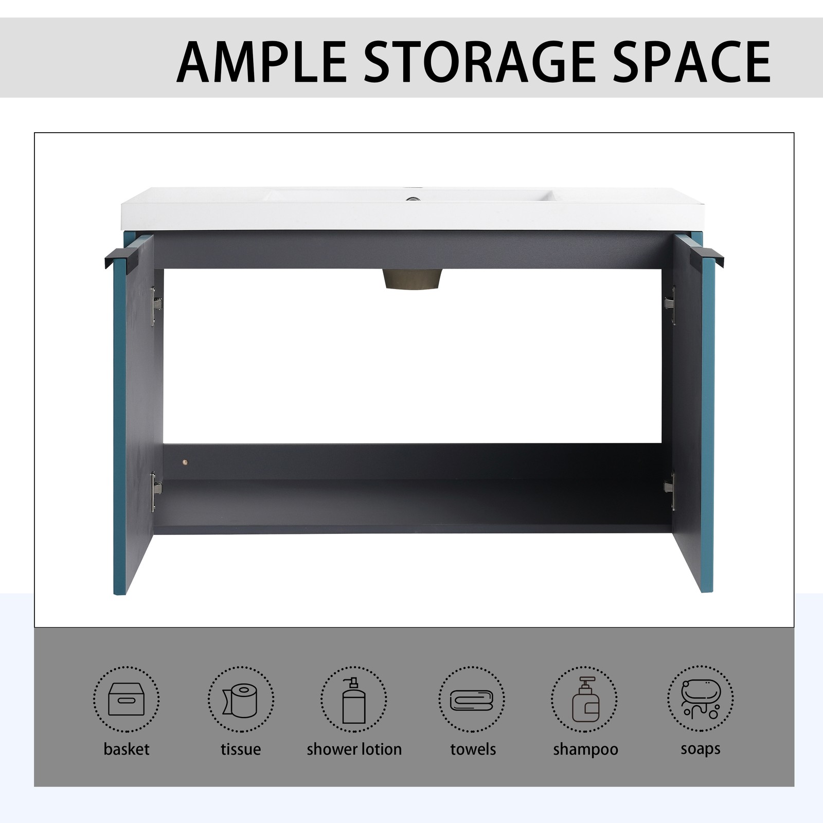36 Inch Wall Mounted Bathroom Vanity with Resin Sink & Soft-Close Doors