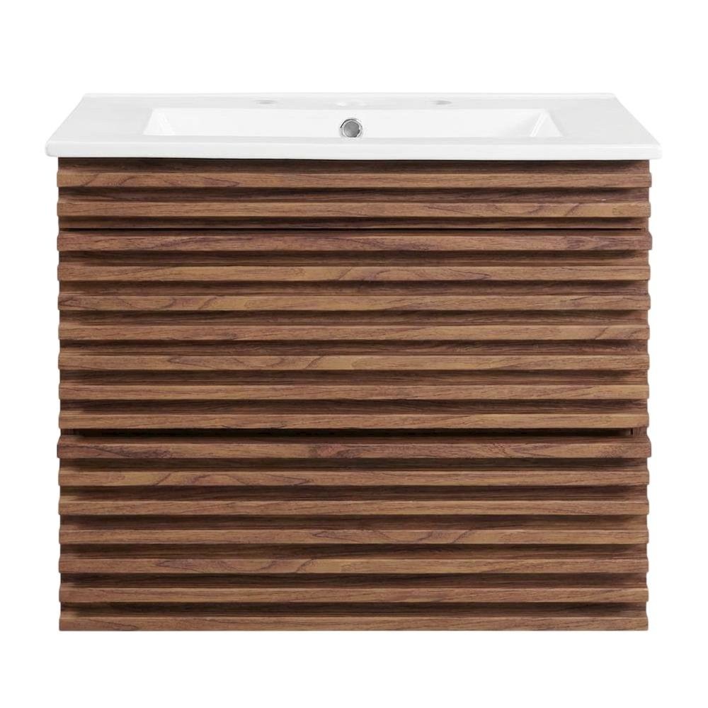 Walnut White 24-Inch Wall-Mount Bathroom Vanity with Ceramic Sink